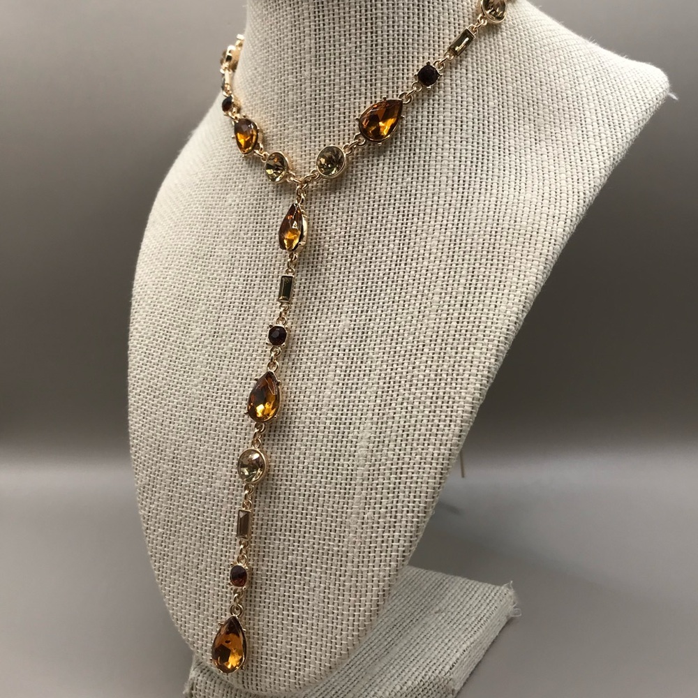 The Limited Gold-Tone and Amber Colored Gems “Y” Necklace - Picture 4 of 10